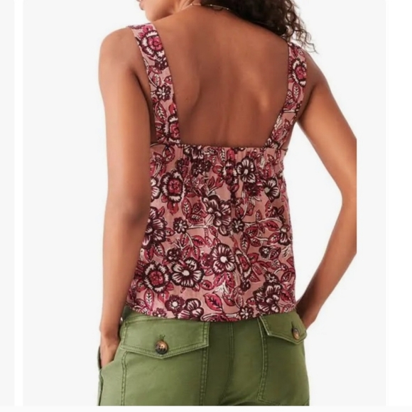 Faherty Pacifica Floral Print Square Neck Linen Boxy Tank - Picture 3 of 9